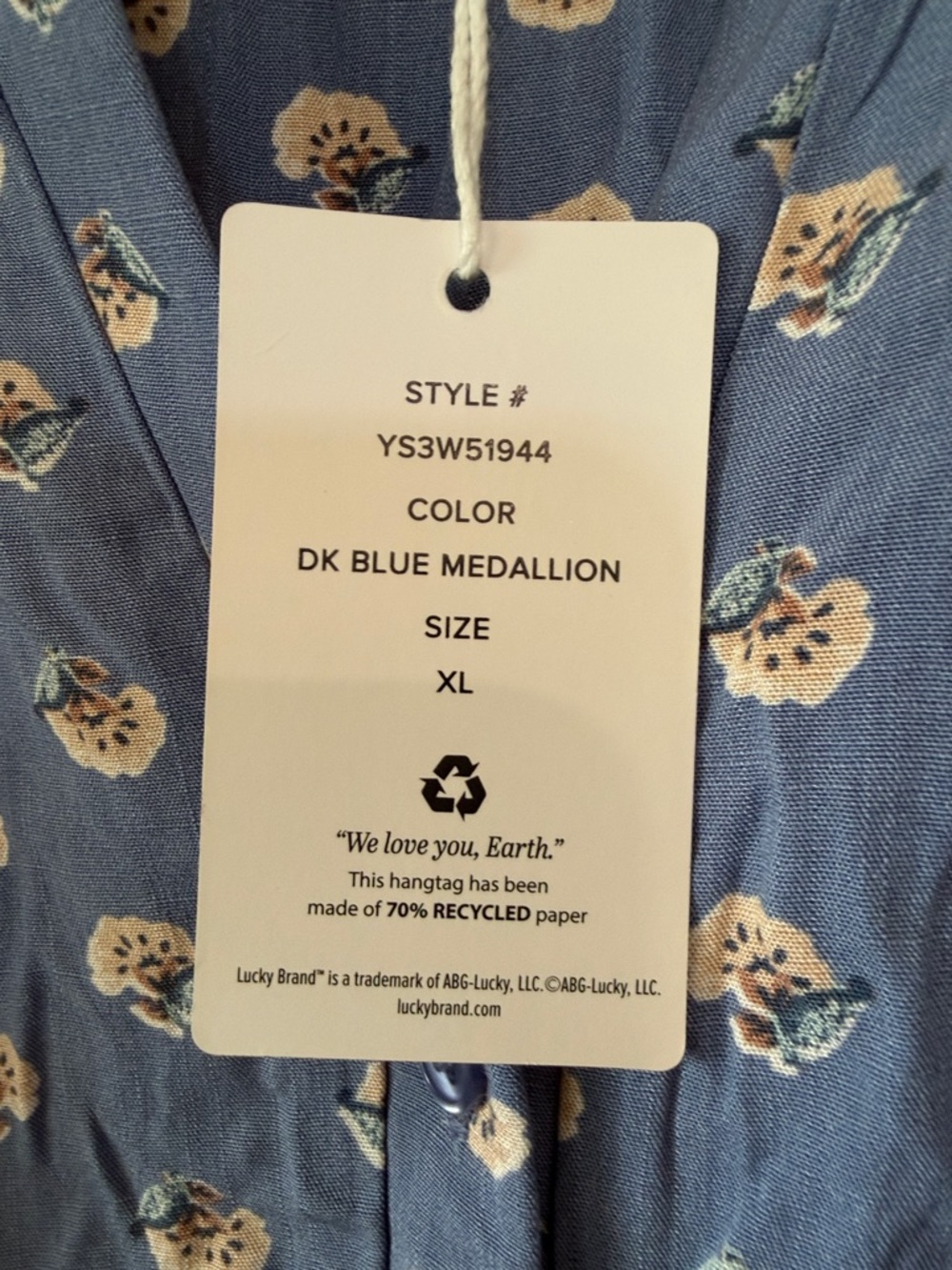 Lucky Brand Dusty Blue Floral Button-Front Tie-Waist Midi Dress - Picture 4 of 10